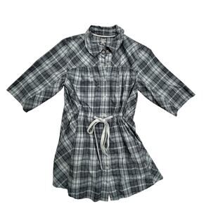 Helly Hansen Odin Women's Plaid Black Gray Snap Up Tie Waist Shirt Top SMALL
